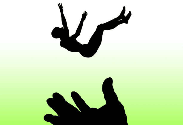 Vangnet-hand-vangt-vallend-persoon